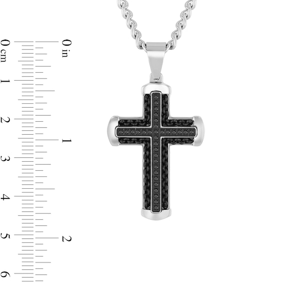 1/4 CT. T.w. Black Diamond Cross Pendant in Stainless Steel and Black Ion Plate - 24”