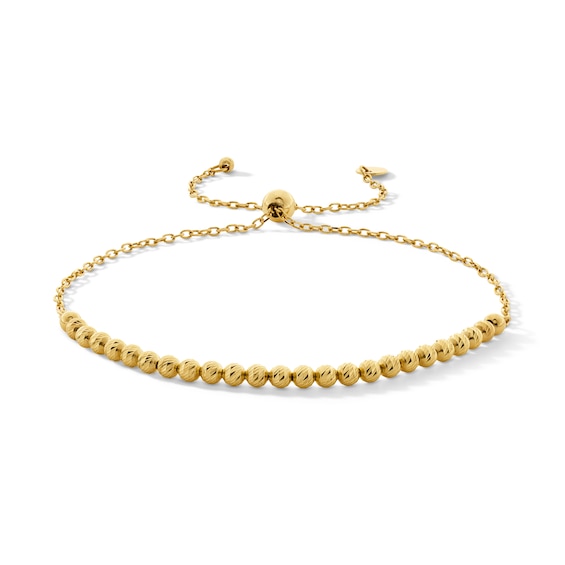 Diamond-Cut Bead Bolo Bracelet in Hollow 10K Gold - 9.0"