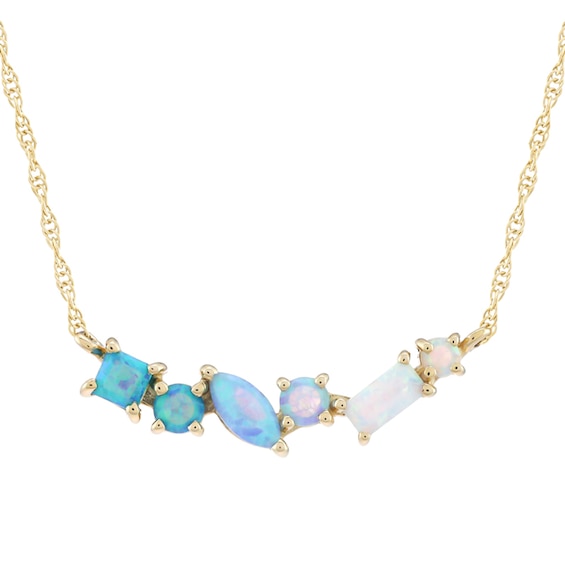 Multi-Shaped and Multi-Coloured Lab-Created Opal Scatter Necklace in 10K Gold