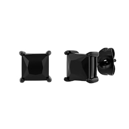 6.0mm Square-Cut Black Spinel Solitaire Stud Earrings in Stainless Steel with Black Ion Plate