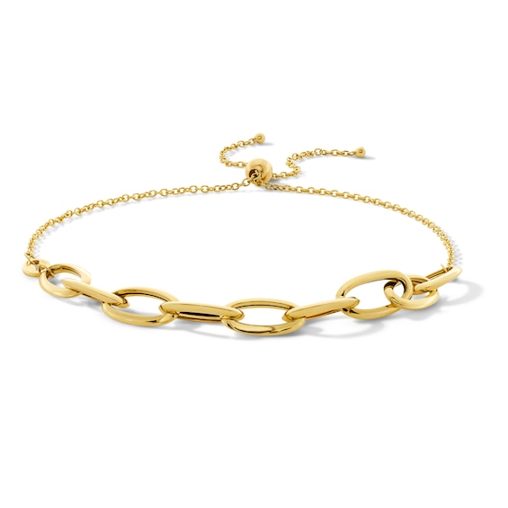 Diamond-Cut Large-Link Bolo Bracelet in Hollow 10K Gold - 9.0"