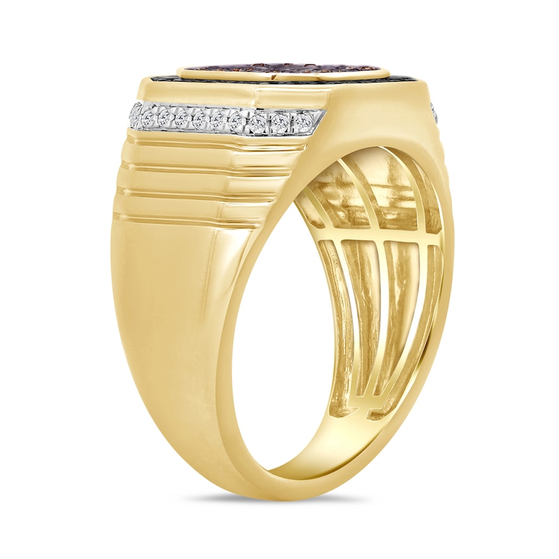 Main Image 2 of 3/4 CT. T.W. Brown, Black and White Multi-Diamond Octagon Frame Ring in 10K Gold