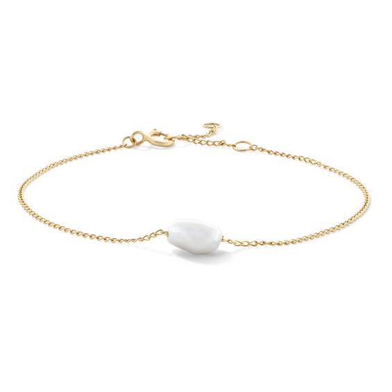 5.0mm Freshwater Cultured Pearl Curb Chain Bracelet in 10K Gold