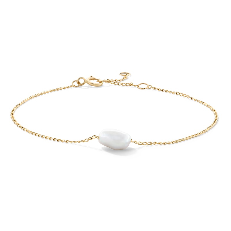Main Image 1 of 5.0mm Freshwater Cultured Pearl Curb Chain Bracelet in 10K Gold