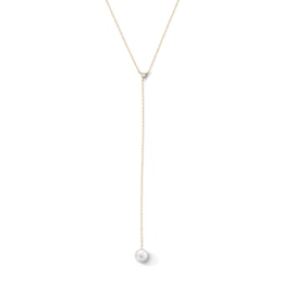 5.0mm Freshwater Cultured Pearl and Certified Lab-Grown Diamond Accent "Y" Necklace in 10K Gold (F/VS2) - 18.25"