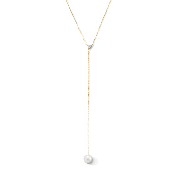5.0mm Freshwater Cultured Pearl and Certified Lab-Grown Diamond Accent "Y" Necklace in 10K Gold (F/Vs2) - 18.25"