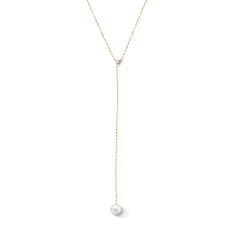 Main Image 1 of 5.0mm Freshwater Cultured Pearl and Certified Lab-Grown Diamond Accent "Y" Necklace in 10K Gold (F/VS2) - 18.25"