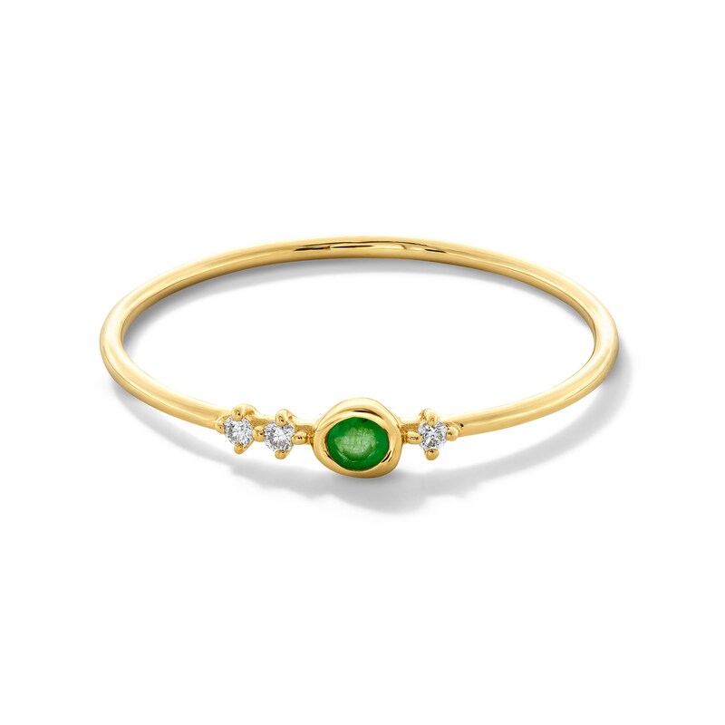 Main Image 1 of Bezel-Set Emerald and Certified Lab-Grown Diamond Accent Ring in 10K Gold (F/VS2)