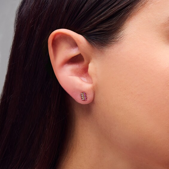 Pink Sapphire and Certified Lab-Grown Diamond Accent Double Row Stud Earrings in 10K Gold (F/Vs2)