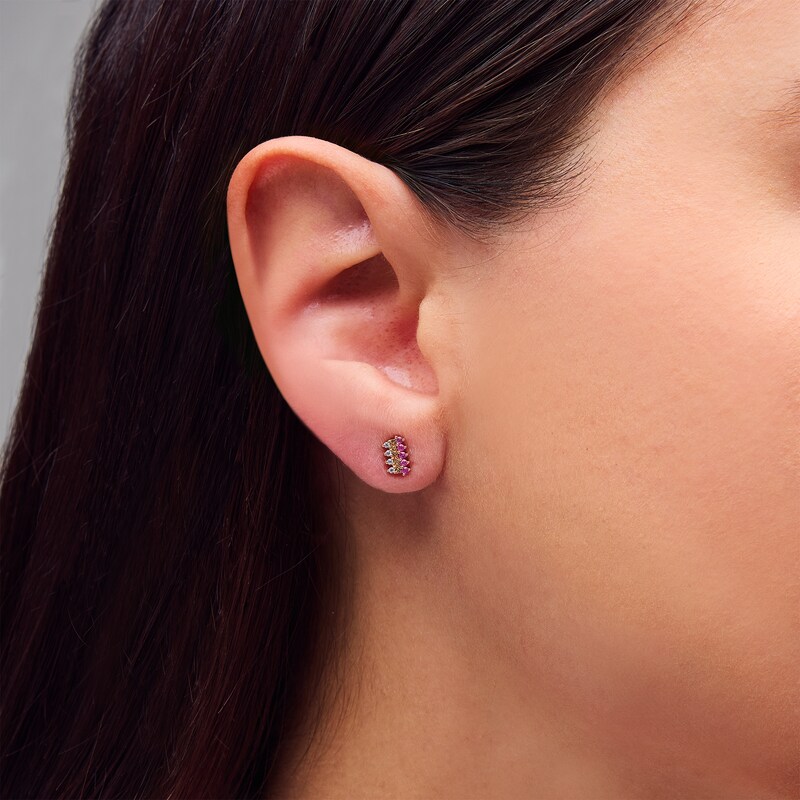 Main Image 2 of Pink Sapphire and Certified Lab-Grown Diamond Accent Double Row Stud Earrings in 10K Gold (F/VS2)