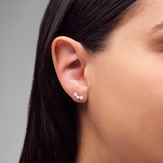 Freshwater Cultured Pearl Three Stone Stud Earrings in 10K Gold