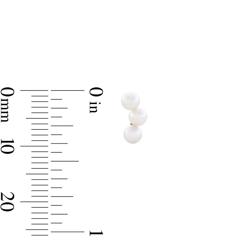 Main Image 3 of Freshwater Cultured Pearl Three Stone Stud Earrings in 10K Gold
