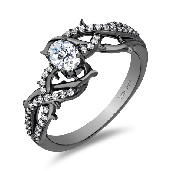 Enchanted Disney Villains Maleficent 1/2 CT. T.w. Oval Certified Lab-Grown Diamond Vine Ring in Black Sterling Silver