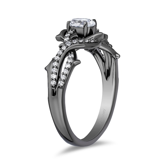 Enchanted Disney Villains Maleficent 1/2 CT. T.w. Oval Certified Lab-Grown Diamond Vine Ring in Black Sterling Silver