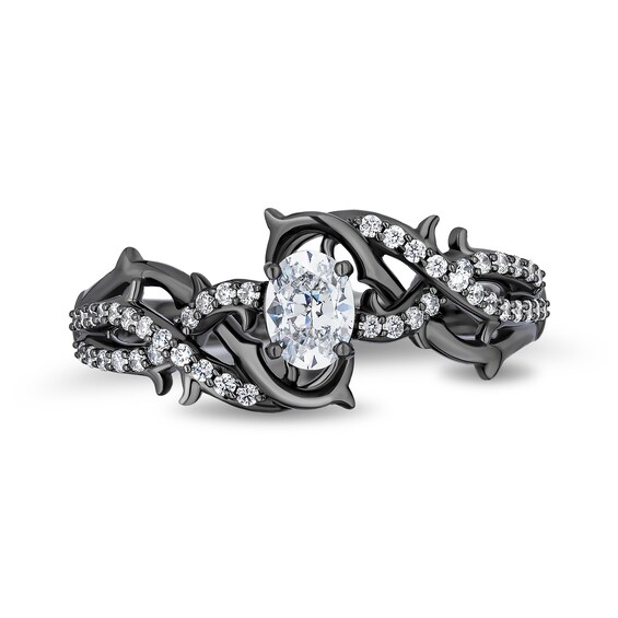 Enchanted Disney Villains Maleficent 1/2 CT. T.w. Oval Certified Lab-Grown Diamond Vine Ring in Black Sterling Silver