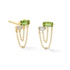 Thumbnail Image 1 of Baguette Green Tourmaline and Certified Lab-Grown Diamond Chain Drop Stud Earrings in Sterling Silver with Gold Plate