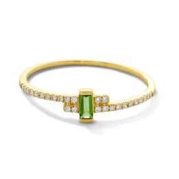 Baguette-Cut Green Tourmaline and Certified Lab-Grown Diamond Bypass Ring in Sterling Silver with 18K Gold Plate