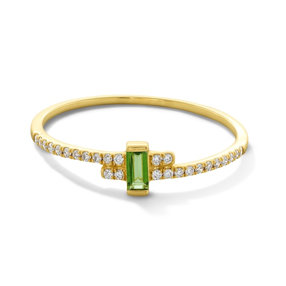 Baguette-Cut Green Tourmaline and Certified Lab-Grown Diamond Bypass Ring in Sterling Silver with 18K Gold Plate