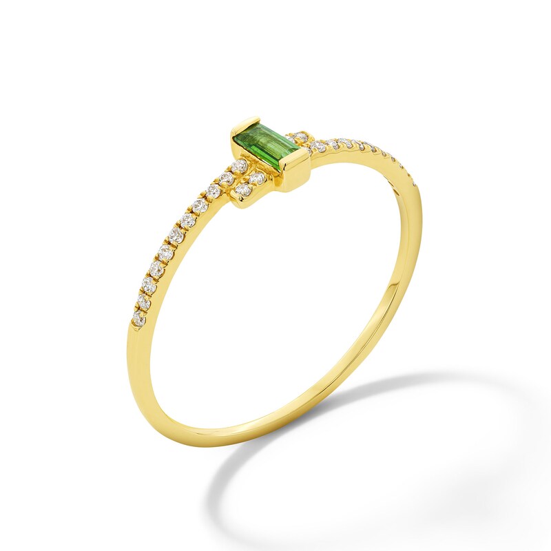 Main Image 3 of Baguette-Cut Green Tourmaline and Certified Lab-Grown Diamond Bypass Ring in Sterling Silver with 18K Gold Plate