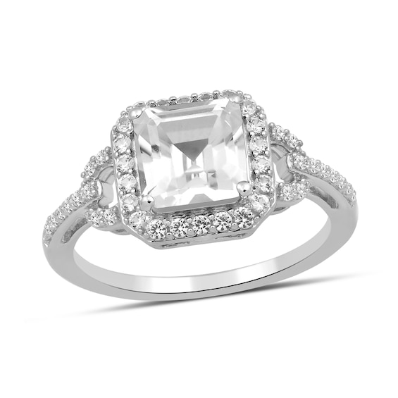 Emerald-Cut and Round White Lab-Created Sapphire Doorknocker Drop Pendant, Earrings and Ring Set in Sterling Silver