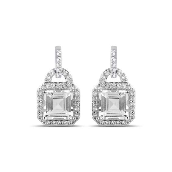 Emerald-Cut and Round White Lab-Created Sapphire Doorknocker Drop Pendant, Earrings and Ring Set in Sterling Silver