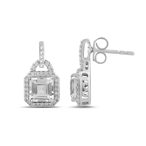 Emerald-Cut and Round White Lab-Created Sapphire Doorknocker Drop Pendant, Earrings and Ring Set in Sterling Silver