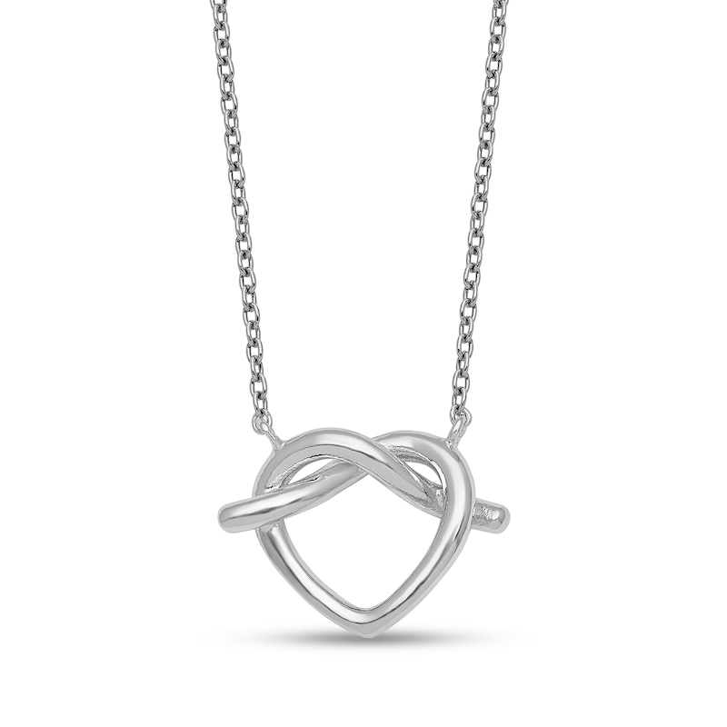 Main Image 1 of Knotted Heart Necklace in Sterling Silver - 17.75”
