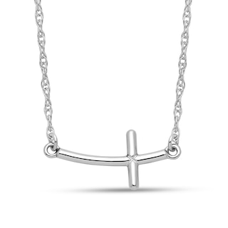 Sideways Curved Cross Necklace in Sterling Silver - 16”