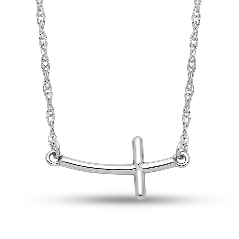 Main Image 1 of Sideways Curved Cross Necklace in Sterling Silver