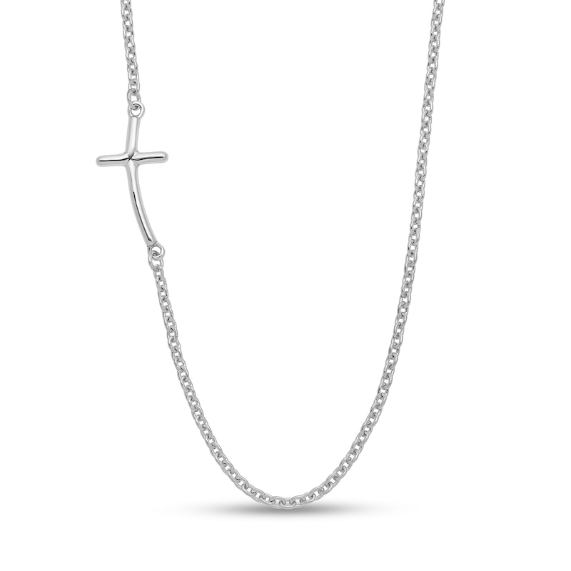 Main Image 1 of Cable Chain Necklace with Curved Side Cross in Sterling Silver - 19”