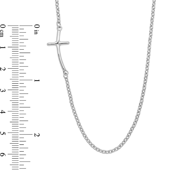 Cable Chain Necklace with Curved Side Cross in Sterling Silver - 19”
