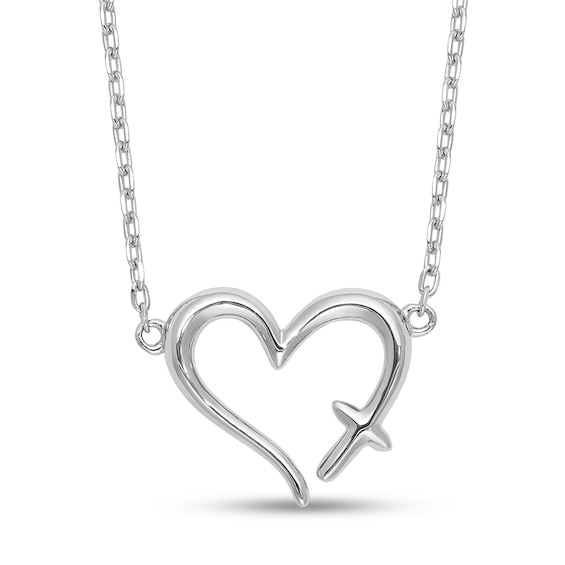 Open Heart with Cross Necklace in Sterling Silver - 15â
