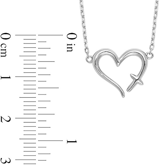 Open Heart with Cross Necklace in Sterling Silver - 15â