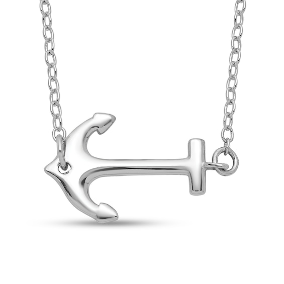 Sideways Anchor Necklace in Sterling Silver