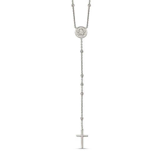 Angel and Cross Beaded Rosary Necklace in Sterling Silver
