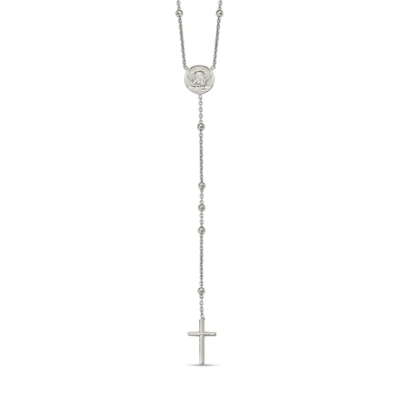 Main Image 1 of Angel and Cross Beaded Rosary Necklace in Sterling Silver