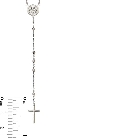 Angel and Cross Beaded Rosary Necklace in Sterling Silver
