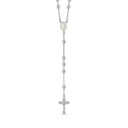 Beaded Rosary Necklace in Sterling Silver - 25”
