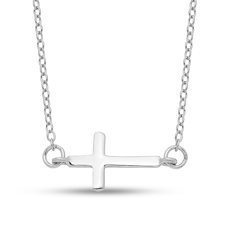 Main Image 1 of Sideways Cross Necklace in Sterling Silver