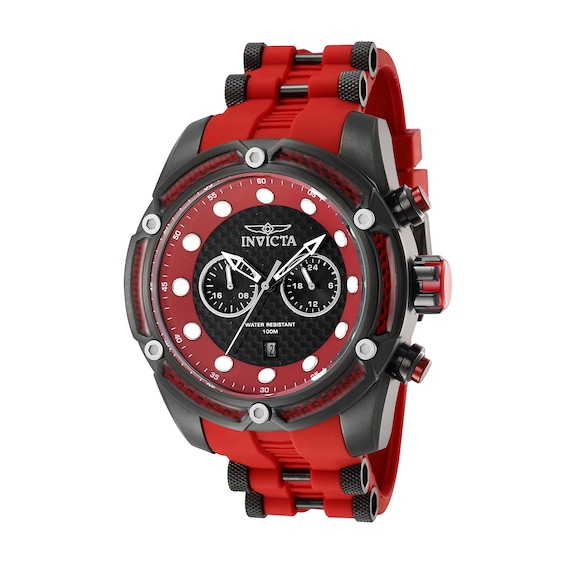 Men's Invicta Bolt GMT Black IP Red Silicone Strap Chronograph Watch with Black Dial (Model: 42296)