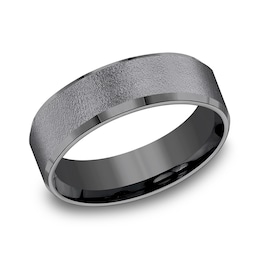 7.0mm Brushed Beveled Edge Engravable Wedding Band in Tantalum (1-2 Lines)