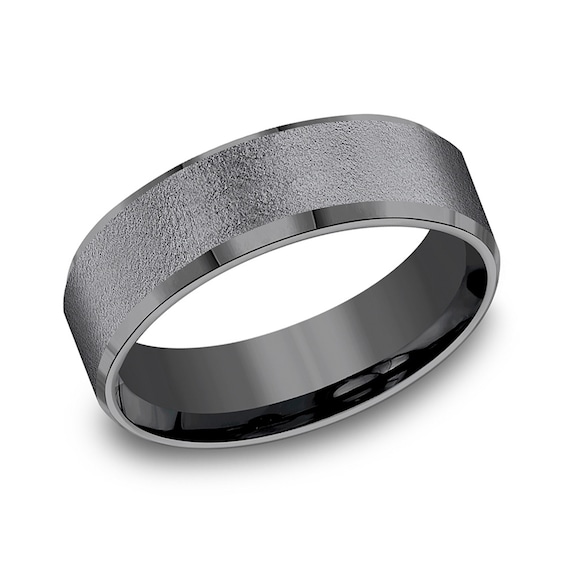 7.0mm Brushed Beveled Edge Engravable Wedding Band in Tantalum (1-2 Lines)