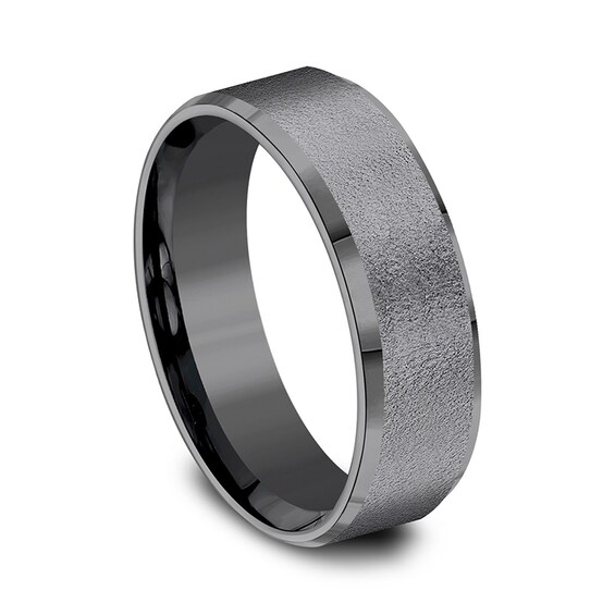 7.0mm Brushed Beveled Edge Engravable Wedding Band in Tantalum (1-2 Lines)