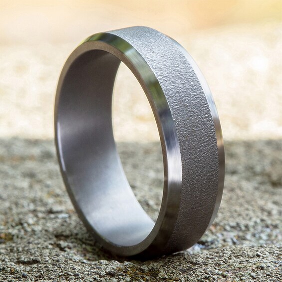 7.0mm Brushed Beveled Edge Engravable Wedding Band in Tantalum (1-2 Lines)