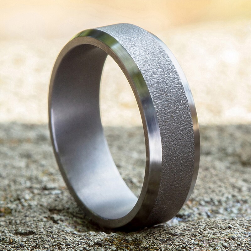 Main Image 4 of 7.0mm Brushed Beveled Edge Engravable Wedding Band in Tantalum (1-2 Lines)