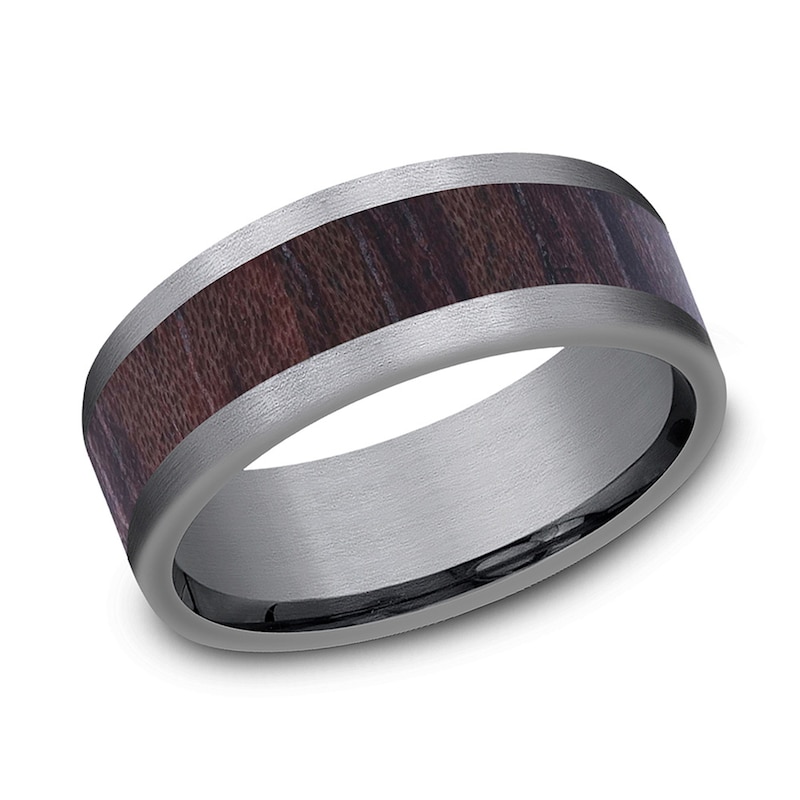 Main Image 1 of 8.0mm Matte Wood Inlay Engravable Wedding Band in Tantalum (1-2 lines)
