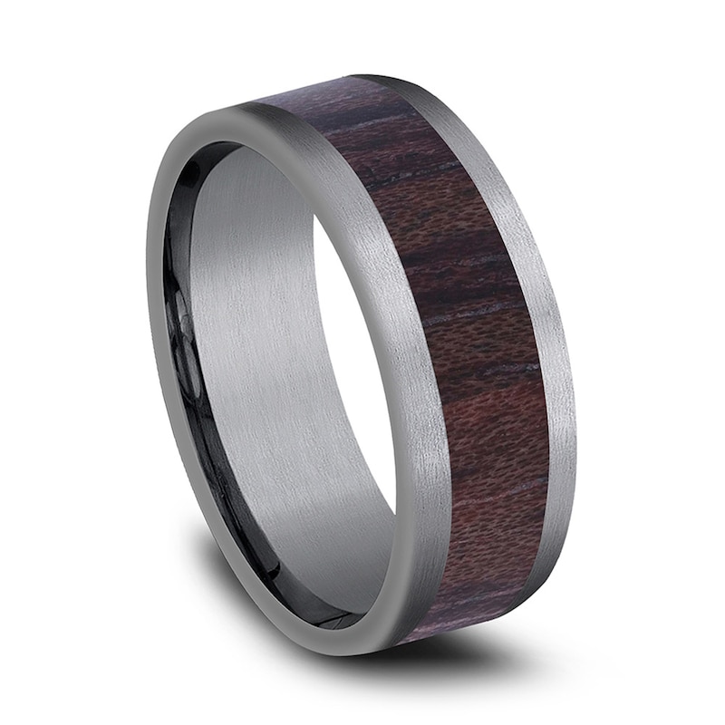 Main Image 2 of 8.0mm Matte Wood Inlay Engravable Wedding Band in Tantalum (1-2 lines)