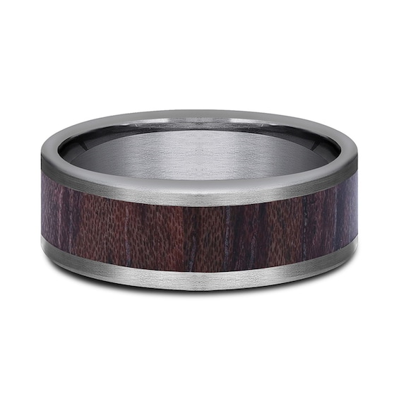 8.0mm Matte Wood Inlay Engravable Wedding Band in Tantalum (1-2 lines)