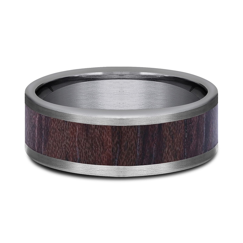 Main Image 3 of 8.0mm Matte Wood Inlay Engravable Wedding Band in Tantalum (1-2 lines)