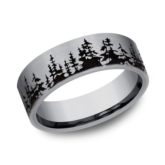 8.0mm Satin Tree Line Engravable Wedding Band in Tantalum (1-2 lines)